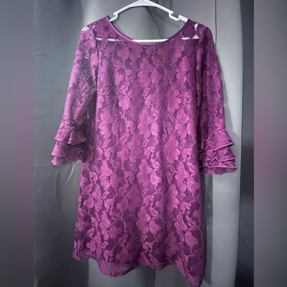 Jessica Howard Magenta Lace Long Sleeve Dress